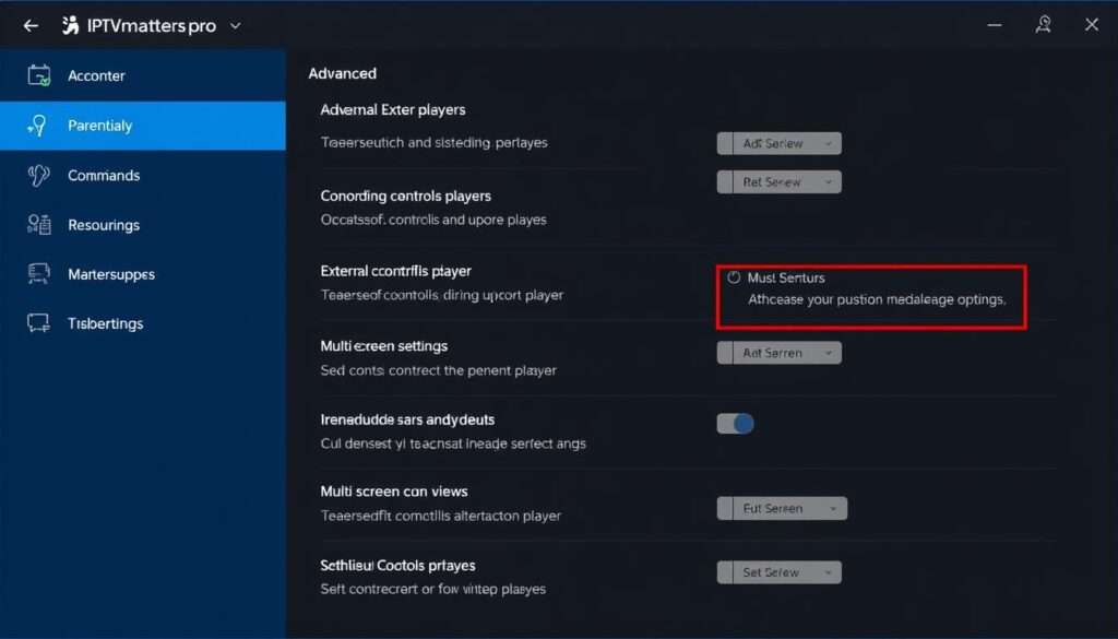 IPTV Smarters Pro settings menu showing advanced features
