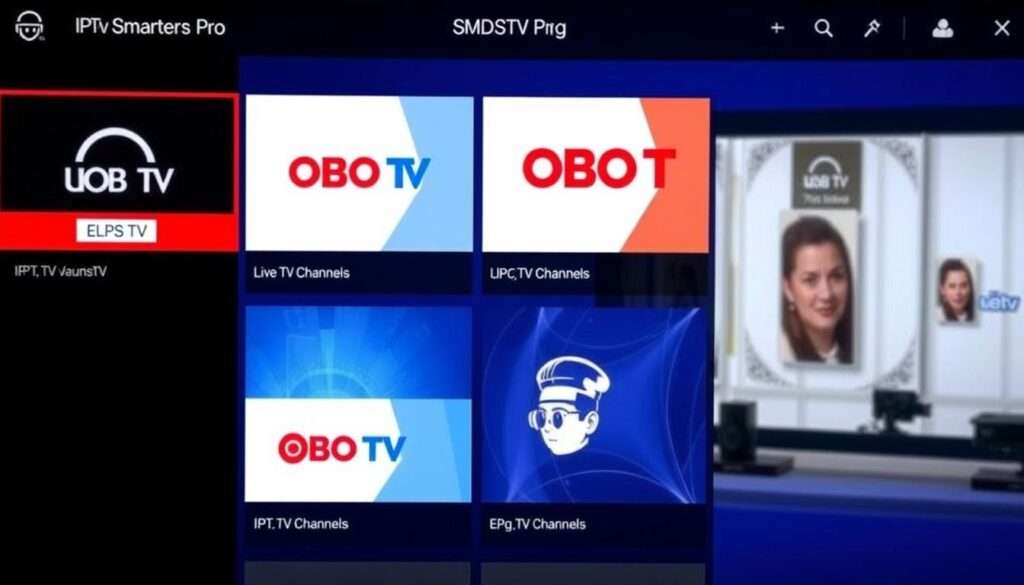 IPTV Smarters channel list and playback interface with OBO TV content