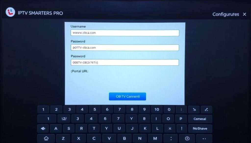 IPTV Smarters login screen with OBO TV credentials being entered