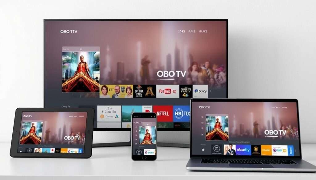 OBO TV interface on multiple devices showing compatibility as the Best IPTV Service Provider in Canada 2026