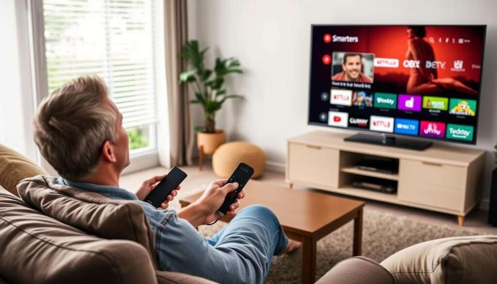 Person enjoying content on FireStick with IPTV Smarters and OBO TV