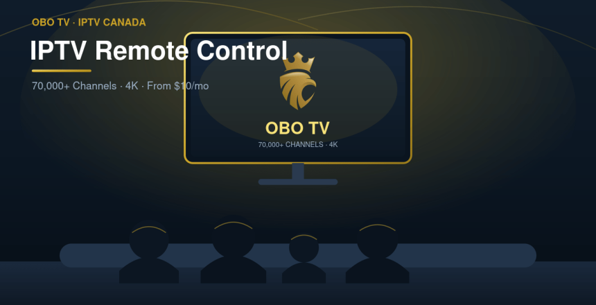 A family watching OBO TV IPTV on a television - IPTV remote control